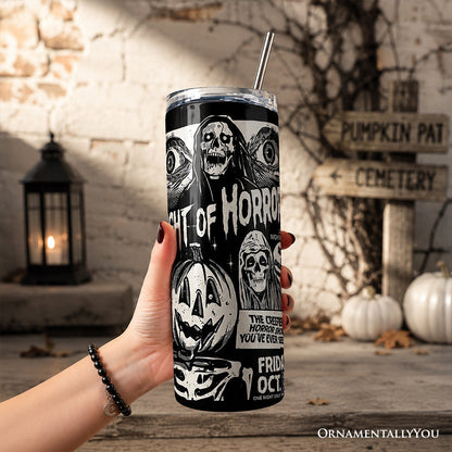 Night of Horrors Retro Halloween 20oz Personalized Tumbler With Lid and Stainless Steel Straw, Vintage Spooky Poster Gift Cup - - Tumbler