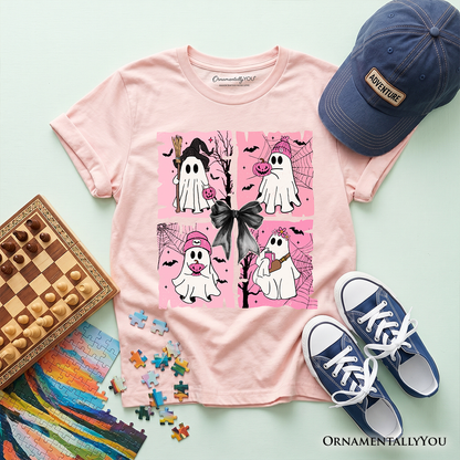 Kids Pink Halloween Ghost T-Shirt, Coquette Spooky Season Tee for Youth - Light Pink - Kid's T-Shirts