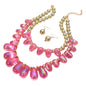 Chunky Beaded Double Layered Statement Necklace - Fuchsia Gold - Necklace