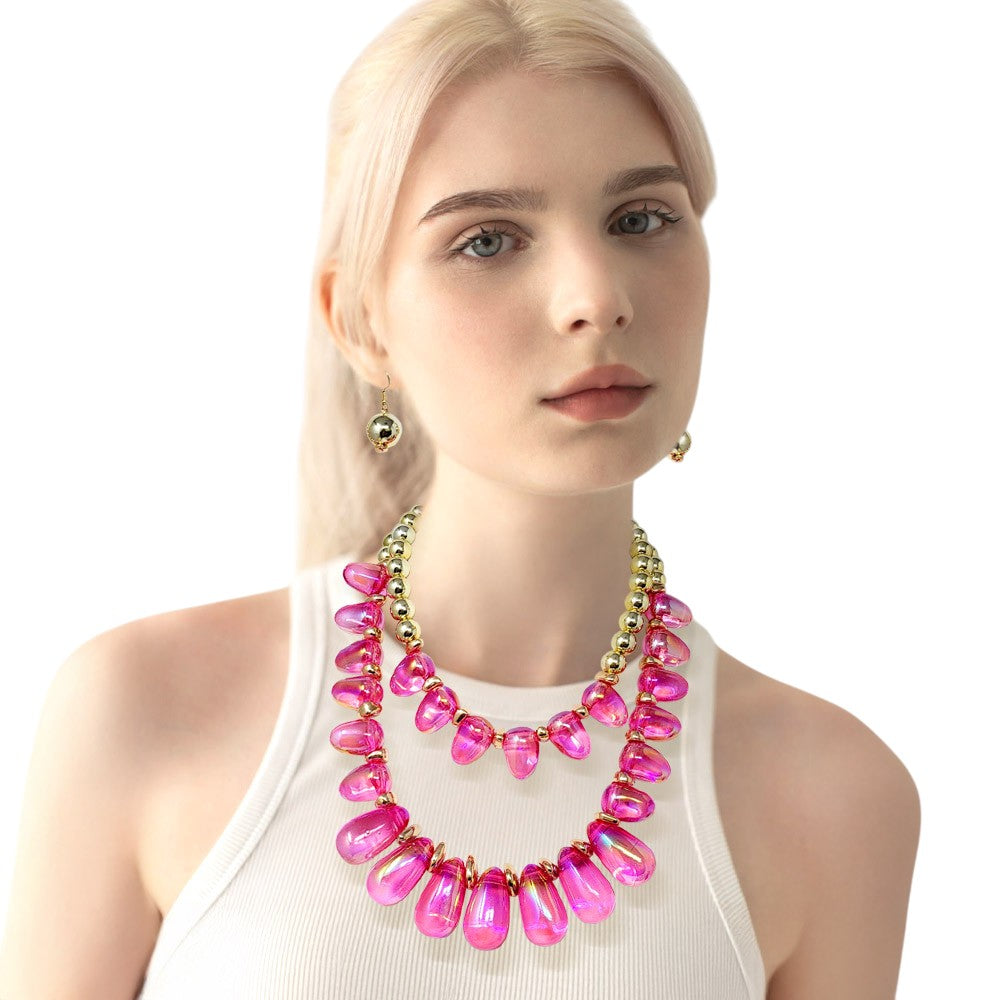 Chunky Beaded Double Layered Statement Necklace - - Necklace