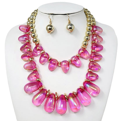 Chunky Beaded Double Layered Statement Necklace - - Necklace