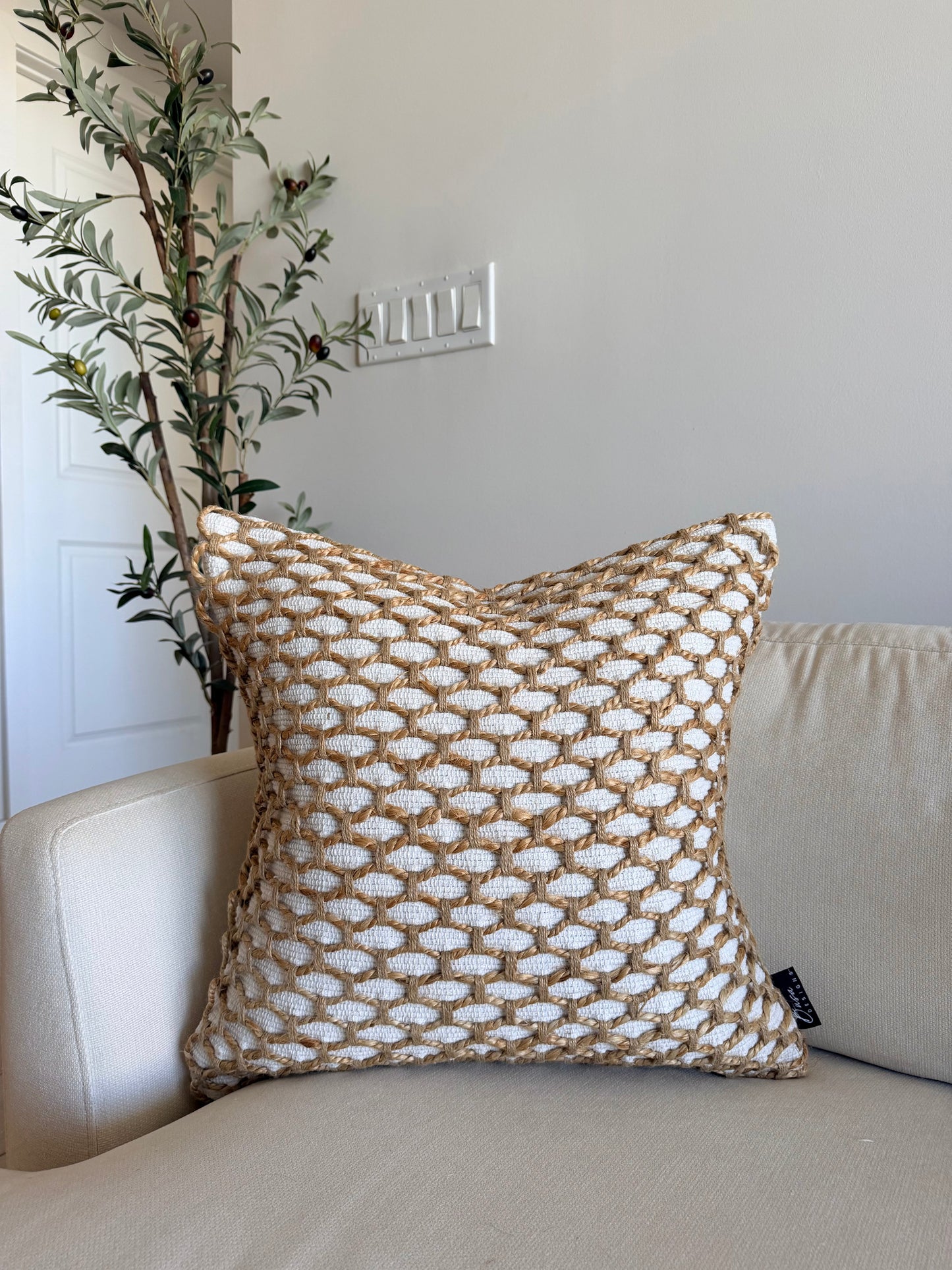 Tuban Pillow Cover – Neutral Textured Boho Accent Pillow - -