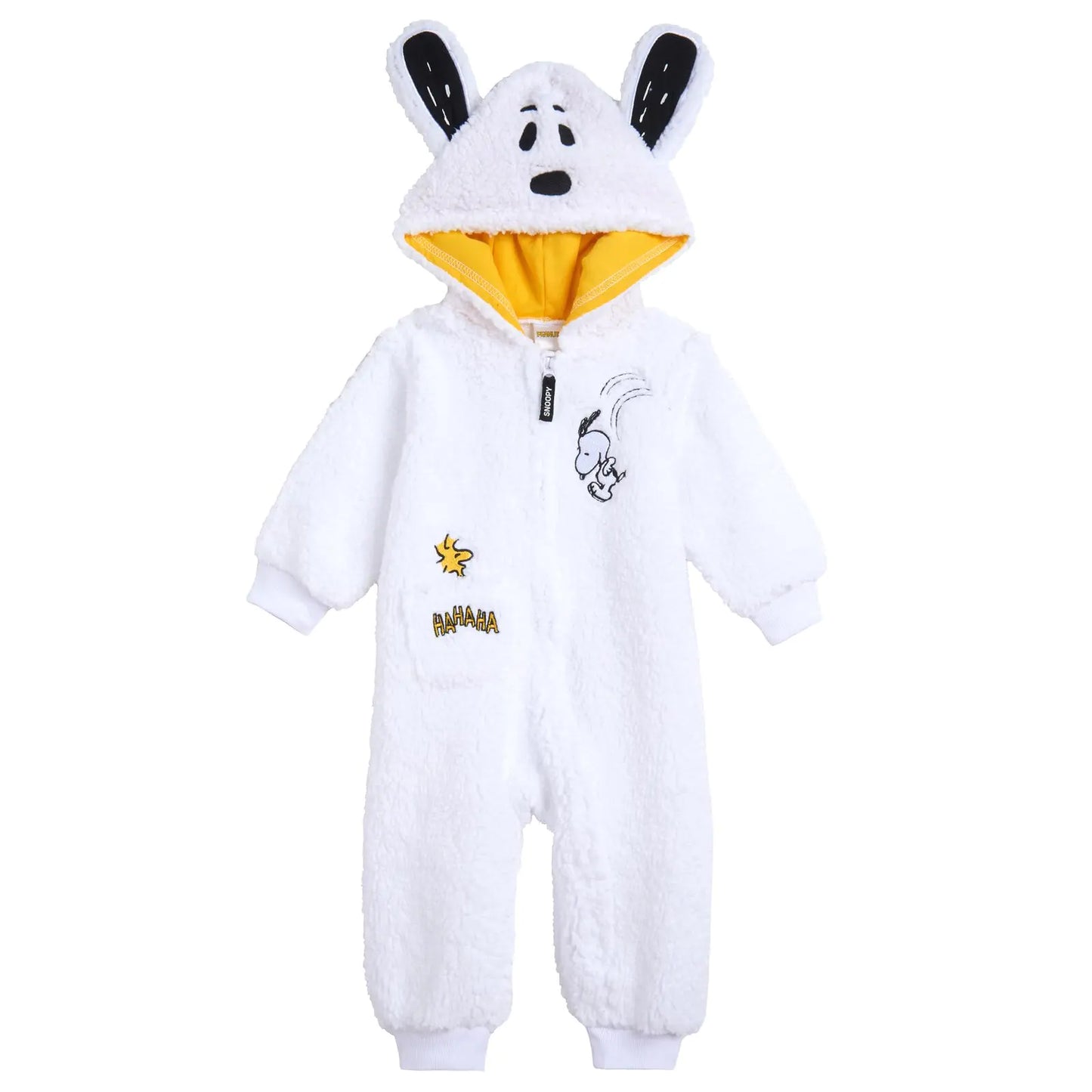 PEANUTS Woodstock Snoopy Newborn Baby Boys Cozy Sherpa Zip Up Cosplay Coverall White 6-9 Months