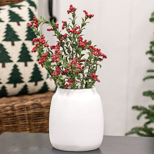 White Ceramic Wide Vase for Farmhouse Home Decor - - Tabletop Items