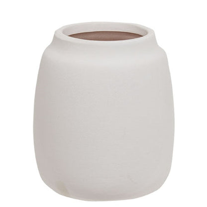 White Ceramic Wide Vase for Farmhouse Home Decor - - Tabletop Items
