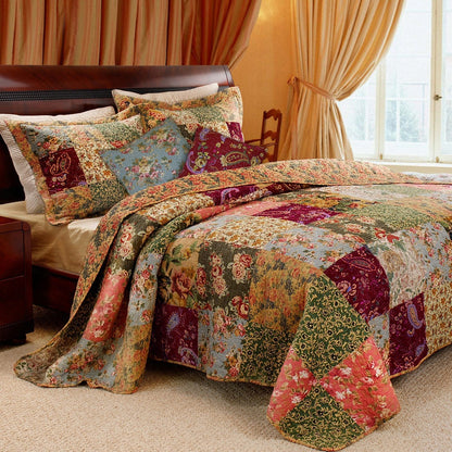 Full / Queen size 100% Cotton Patchwork Quilt Set with Floral Paisley Pattern - - Bedroom > Quilts & Blankets