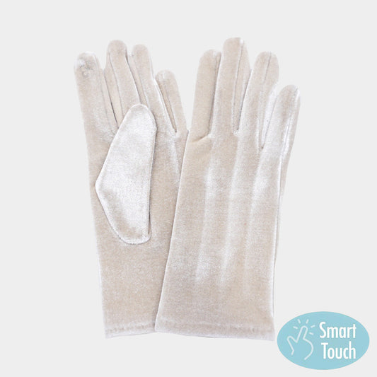 Solid Velvet Feel Smart Touch Gloves - Beige - Gloves