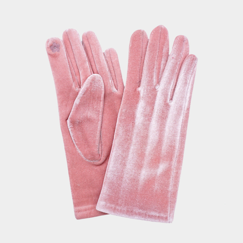Solid Velvet Feel Smart Touch Gloves - Pink - Gloves