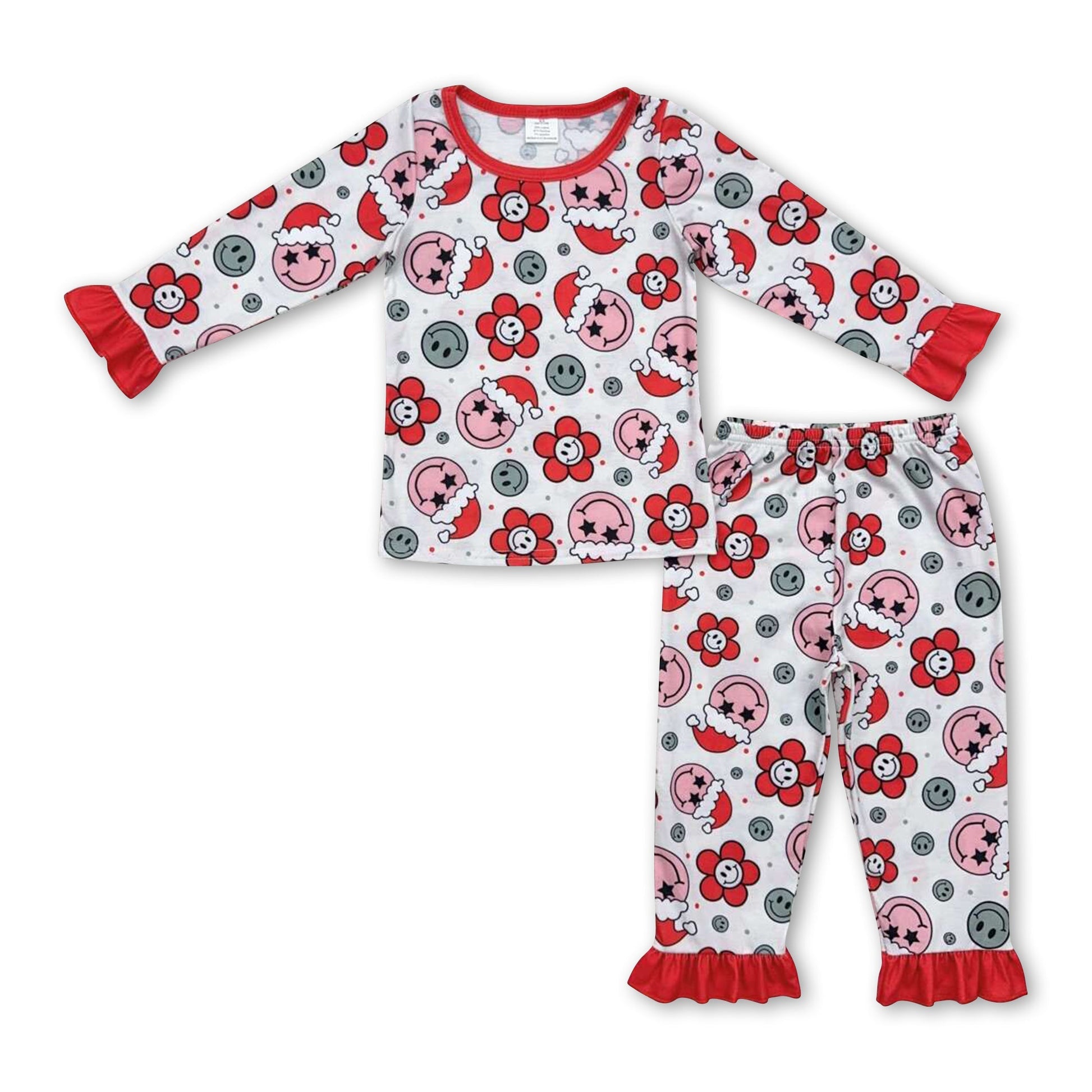 Long sleeves smile floral girls Christmas pajamas - - Christmas