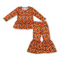 Pumpkin Bow Floral Peplum Bell Bottom Pants Girls Fall Clothes - - Girl Long Sleeves Top Pants Set