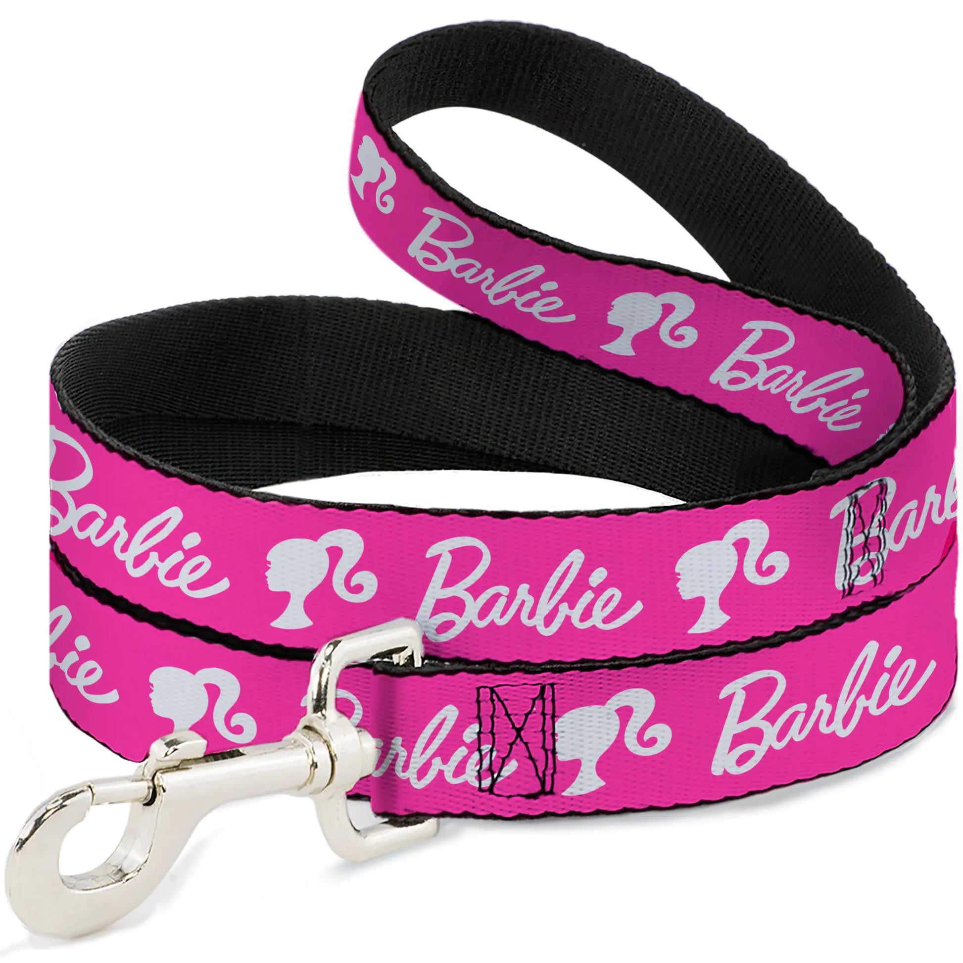 Mattel Durable & Stylish Dog Leash with Snap Closure Barbie Script Signature Logo and Silhouette Hot Pink White 6 Feet Long 0.5 Inch Wide Kia Day Design