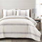 Full / Queen Grey Off-White 3 Piece Stripe Reversible Cotton Quilt Set - - Bedroom > Quilts & Blankets