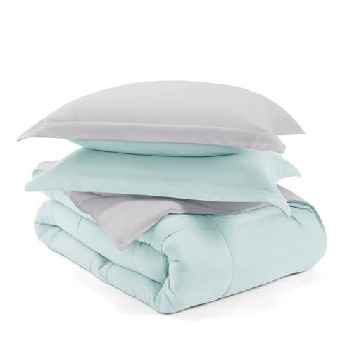 Full/Queen size 3-Piece Microfiber Reversible Comforter Set Aqua Blue and Grey - - Bedroom > Comforters and Sets