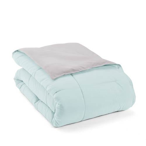 Full/Queen size 3-Piece Microfiber Reversible Comforter Set Aqua Blue and Grey - - Bedroom > Comforters and Sets