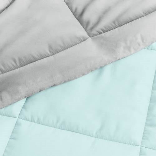 Full/Queen size 3-Piece Microfiber Reversible Comforter Set Aqua Blue and Grey - - Bedroom > Comforters and Sets