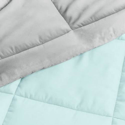 Full/Queen size 3-Piece Microfiber Reversible Comforter Set Aqua Blue and Grey - - Bedroom > Comforters and Sets