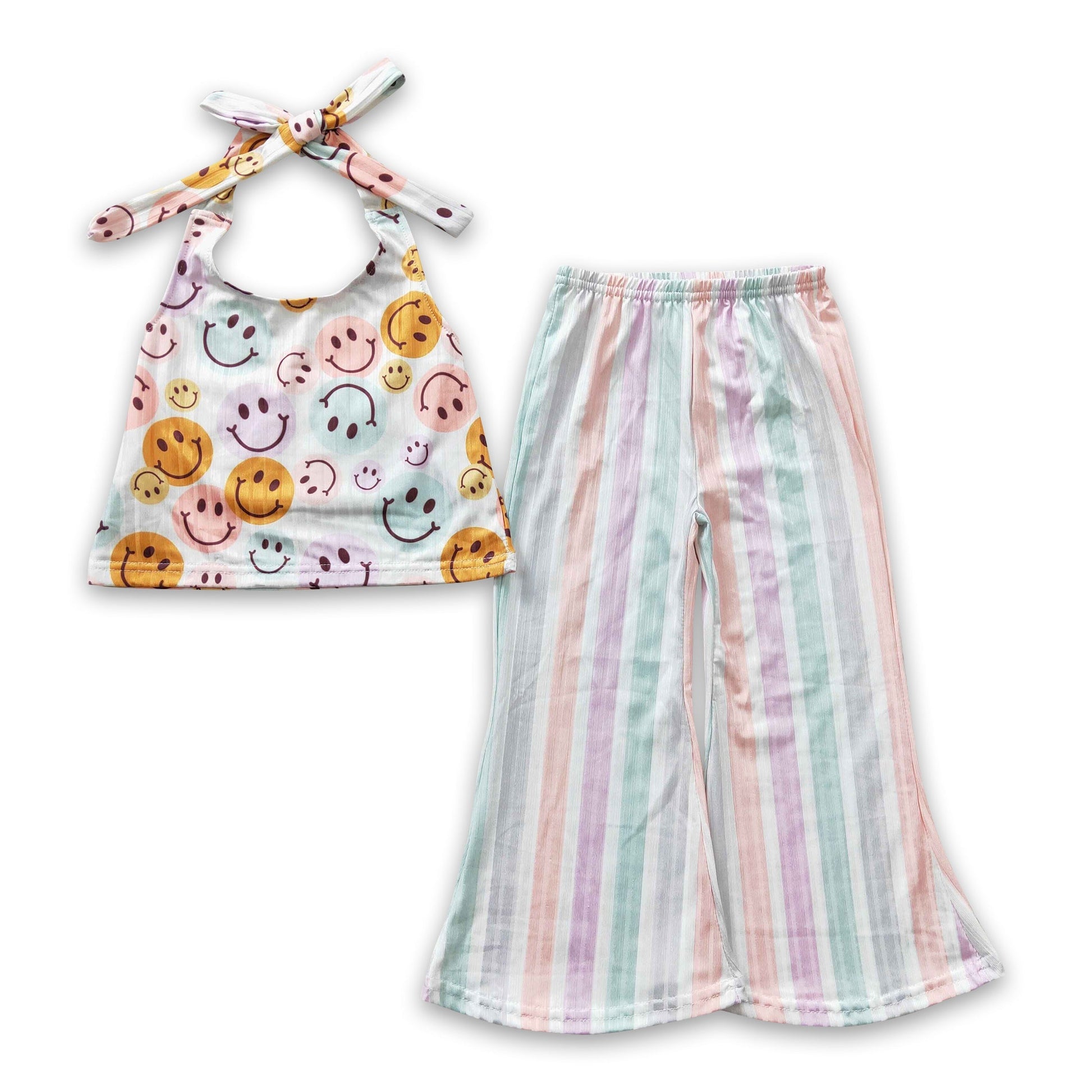Smile halter top stripe pants kids girls clothing set - - spring,autumn clothes