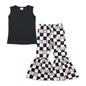 Black Cotton Top Mini Plaid Bell Bottom Pants - - toddler outfit