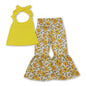 Yellow Halter Top Floral Bell Bottom Pants Girls Clothes - - toddler outfit
