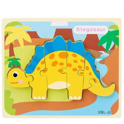 Wooden 3D Montessori Dinosaur Jigsaw Puzzles Stegosaurus