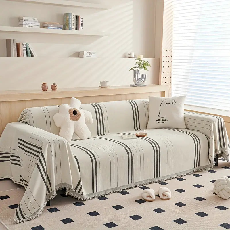 Soft Chenille Sofa Throw with Tassels and Washable Cover - - Couch cover