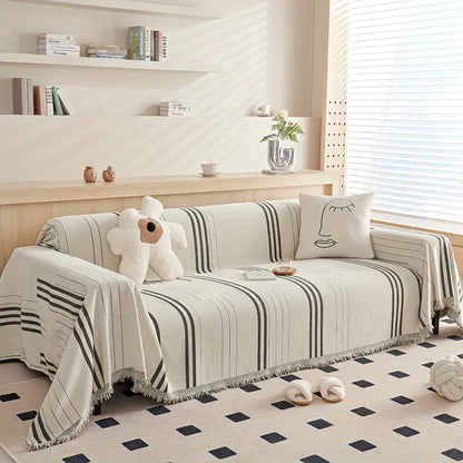 Soft Chenille Sofa Throw with Tassels and Washable Cover - - Couch cover