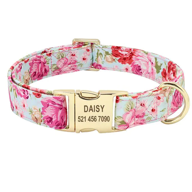 Printed Dog Collar and Leash Set Pink Collar Medium