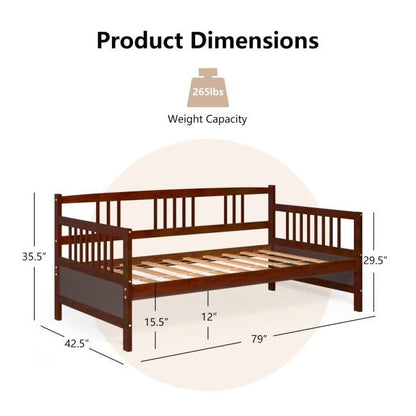 Twin size 2-in-1 Wood Daybed Frame Sofa Bed in Brown Cherry Finish - - Bedroom > Bed Frames > Daybeds