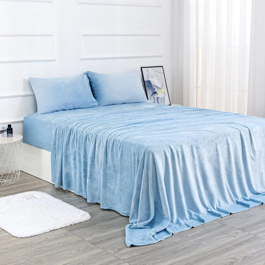 Blue Twin Size Micro Fleece Deep Pocket Bed Sheet Set - Kia Day Design
