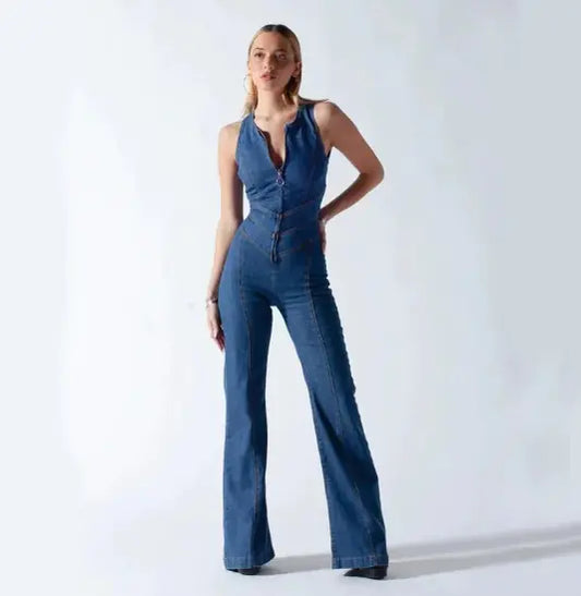 Heart-Shape Backless Denim Jumpsuit Kia Day Design
