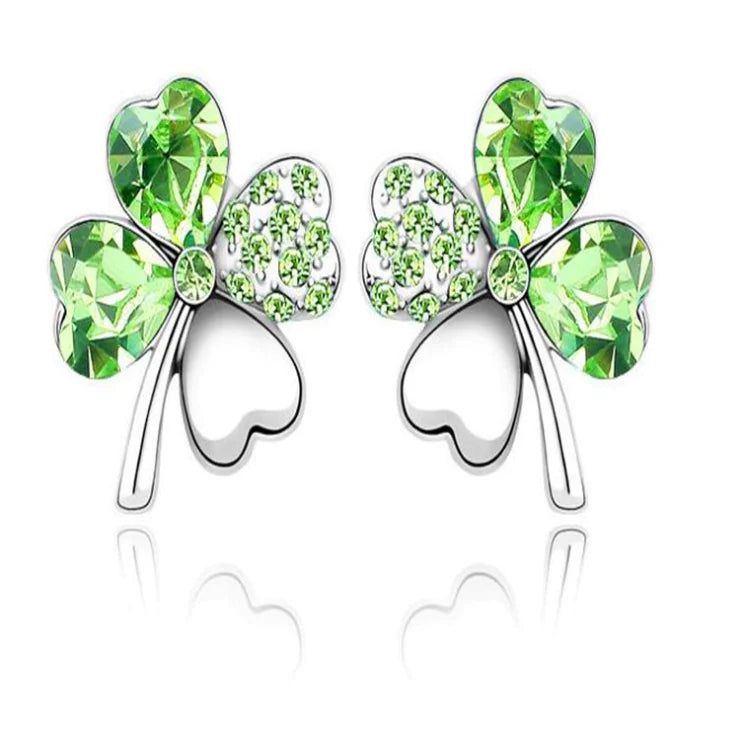 Clover Crystal Stud Earrings with Full Rhinestones
