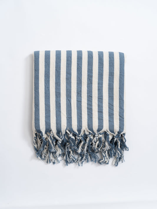 Girit Blue Cotton Linen Towel - - Towels