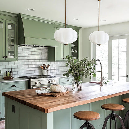 Handcrafted Bulbous Milk Glass Pendant - - Whats trending