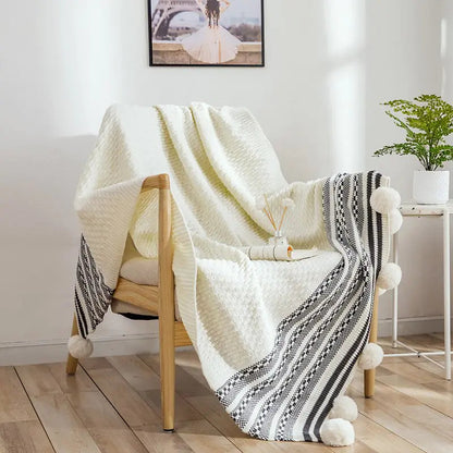European-Style Striped Knitted Throw Blanket Kia Day Design