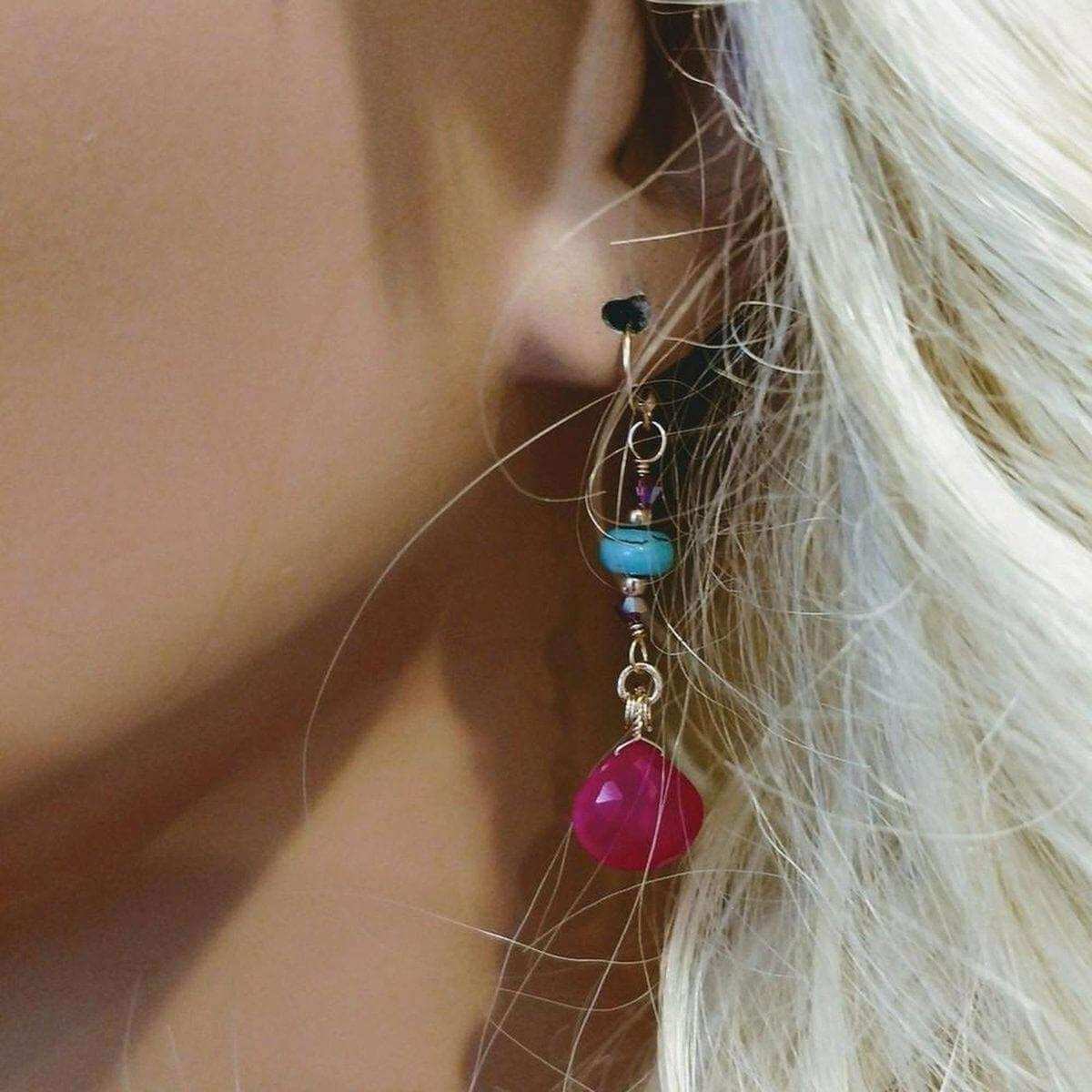 Gold Filled Wire Wrapped Pink Turquoise Gemstone Earrings - - Earrings