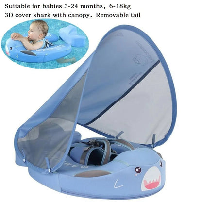 Non Inflatable Baby Float 3D Blue shark Canopy