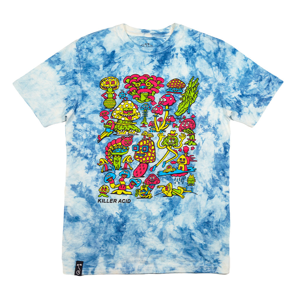 Killer Acid Mushroom Blue Tie Dye T Shirt- Grassroots California- {{Product type}}