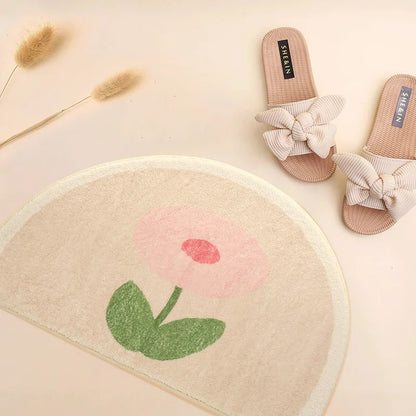 Half-Round Shaggy Bathroom Rug Flower Rug Mat Kia Day Design