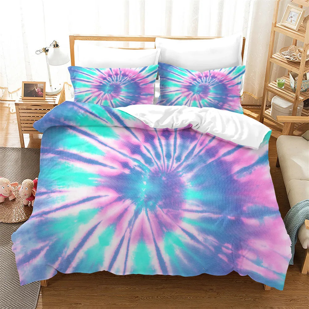 3pcs Tie Dyed Quilt Cover Set With Zipper