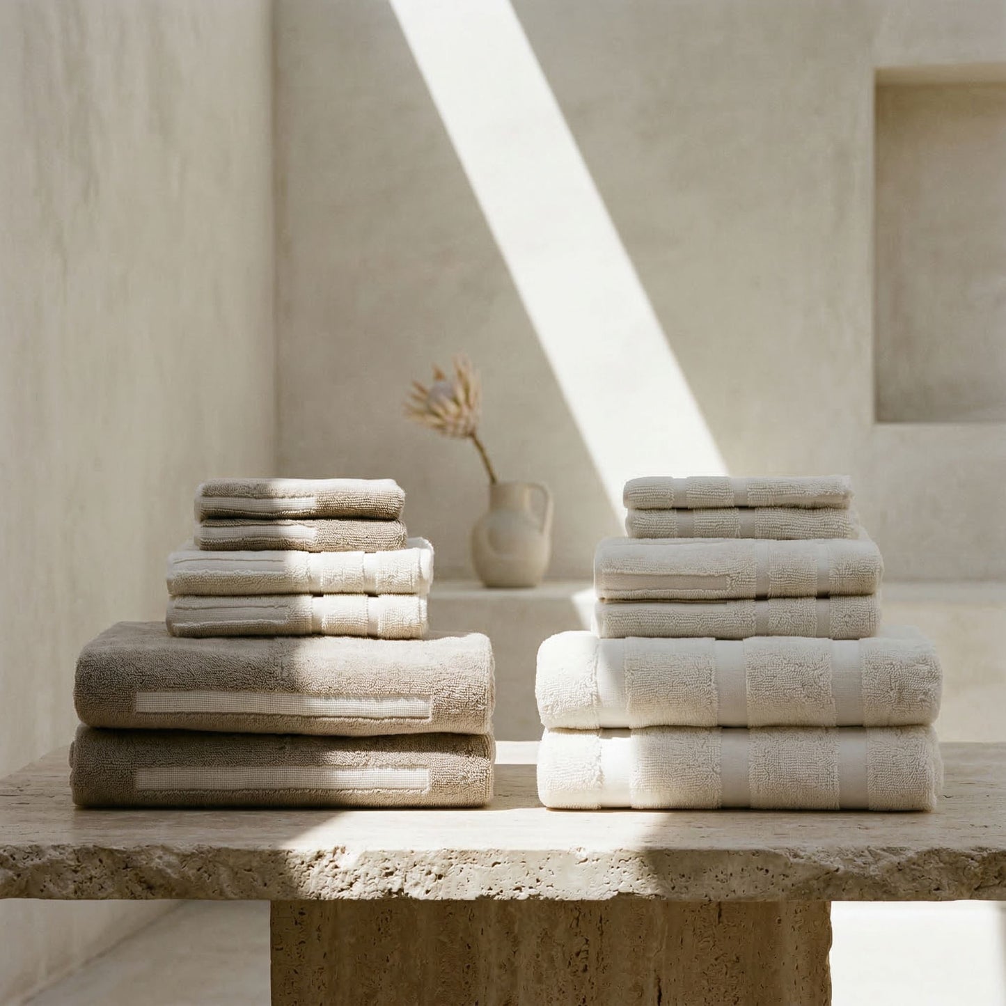 Sorrel Australian Cotton Towels - Tan & Ecru Family Set (Set of 12) -