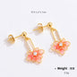 Women Copper Real Gold-Plated Pink Enamel Flower Earrings Kia Day Design