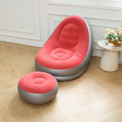 Inflatable Chair Flocked With Footrest Pink