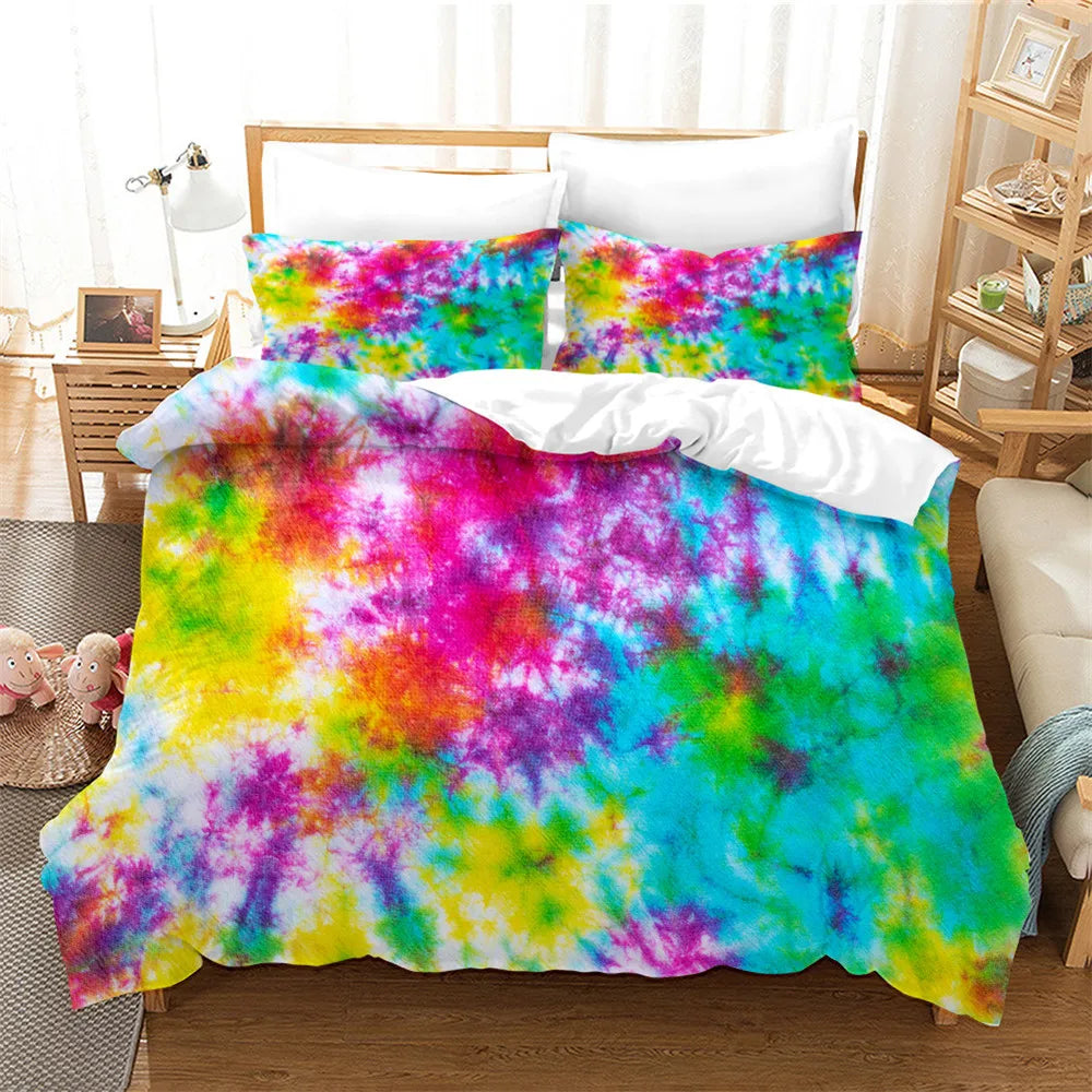 3pcs Tie Dyed Quilt Cover Set With Zipper