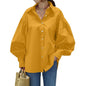 Casual Lantern Sleeve Lapel Top Solid Color Womens Shirt Kia Day Design