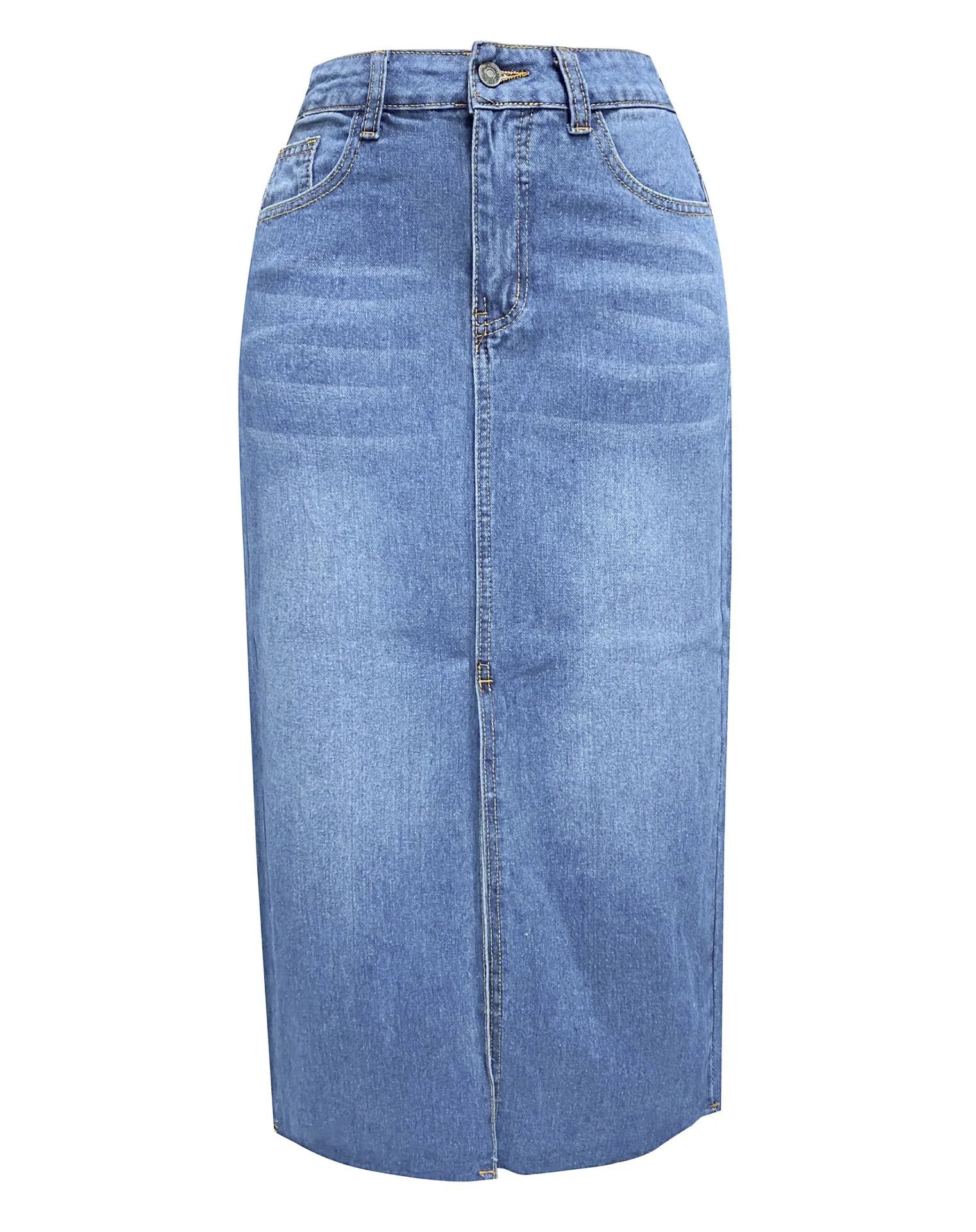 Ladies Split Casual Washed Jean Midi Denim Skirt Kia Day Design