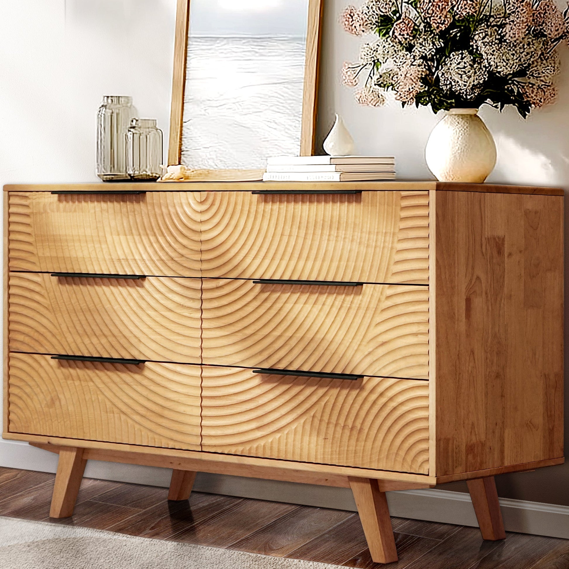 Harmony Solid Wood Dresser with 6 Drawers - - Dresser