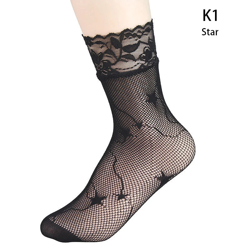 Black Socks Soft Lace Short Ankle Socks Fishnet Stocking Kia Day Design