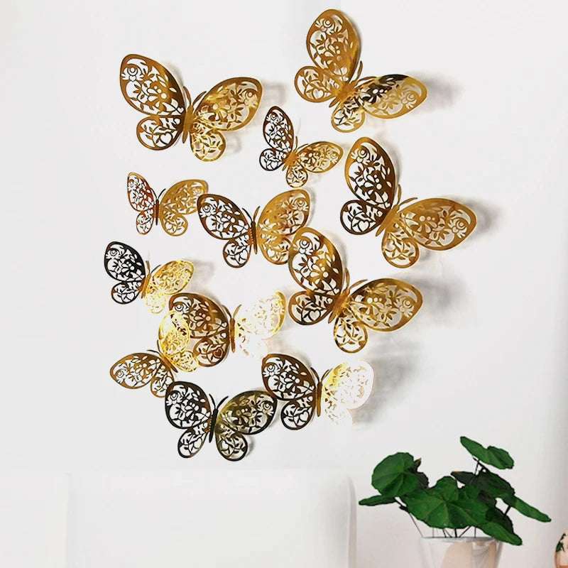 12pcs set 3D Hollow Butterflies Wall Stickers