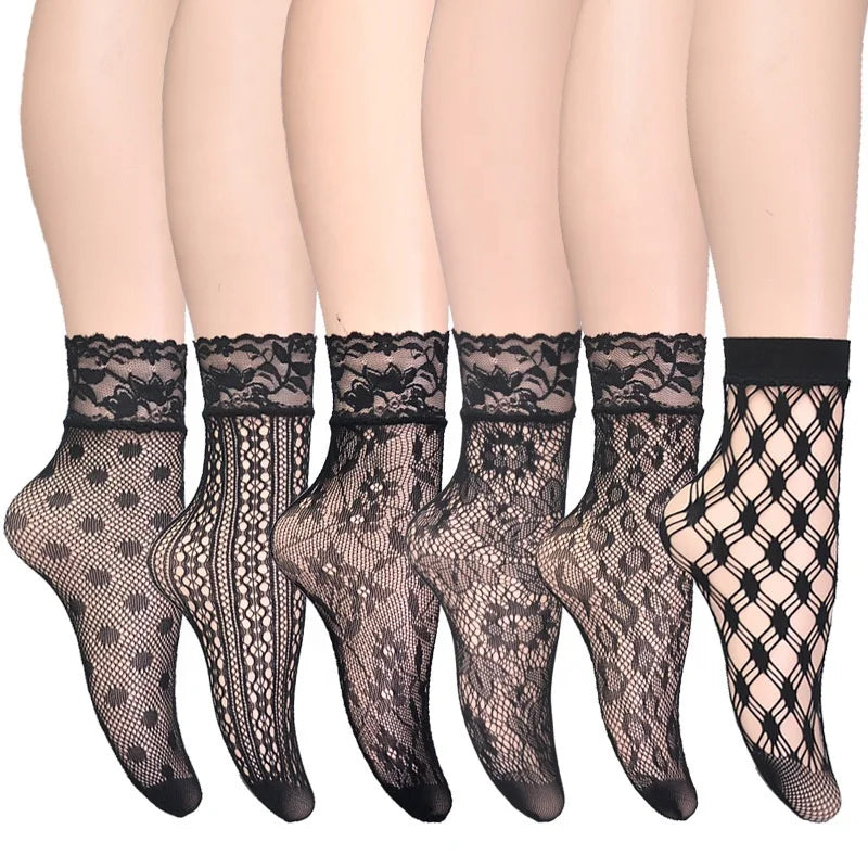 Black Socks Soft Lace Short Ankle Socks Fishnet Stocking Kia Day Design