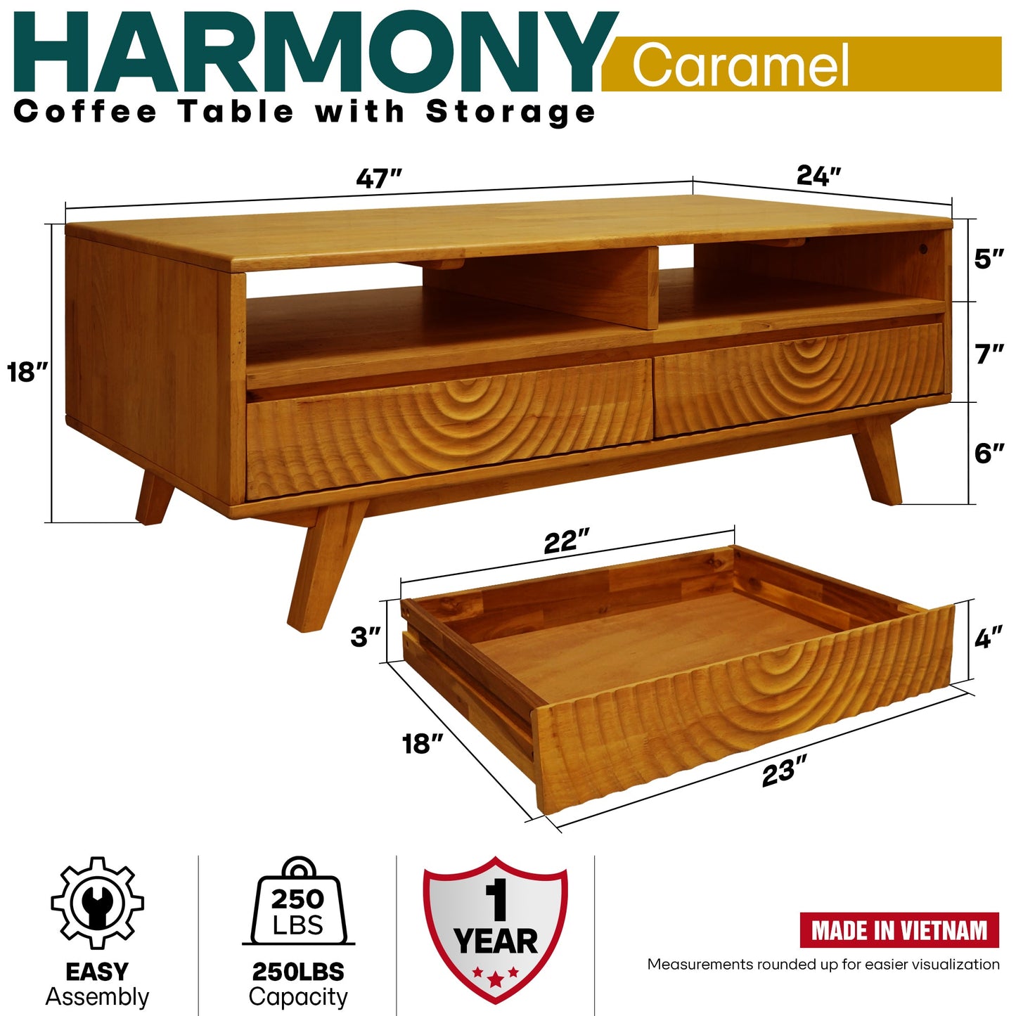 Harmony Wooden Coffee Table - - Coffee Table